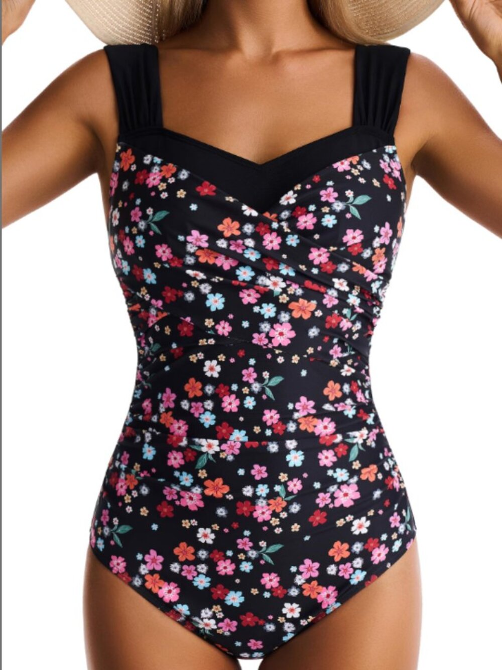 Women's One Piece Swimsuit Tummy Control Wide Straps